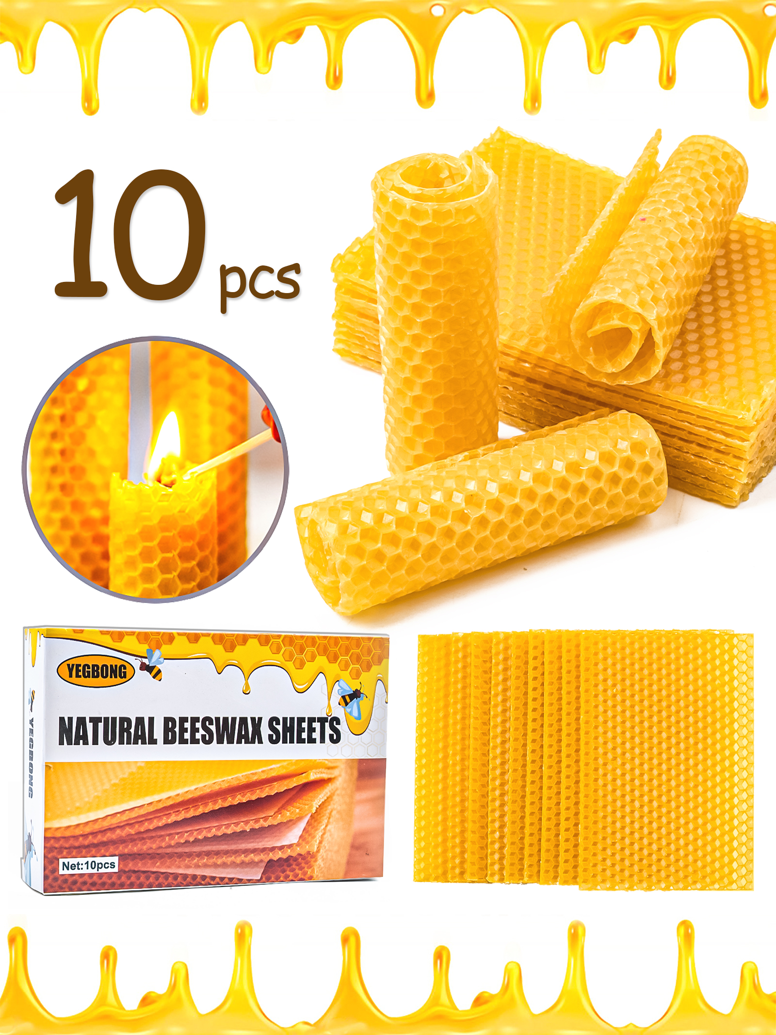 Candle Making Supplies For Beginners - 10Pcs Natural Honeycomb Bee Wax Sheets