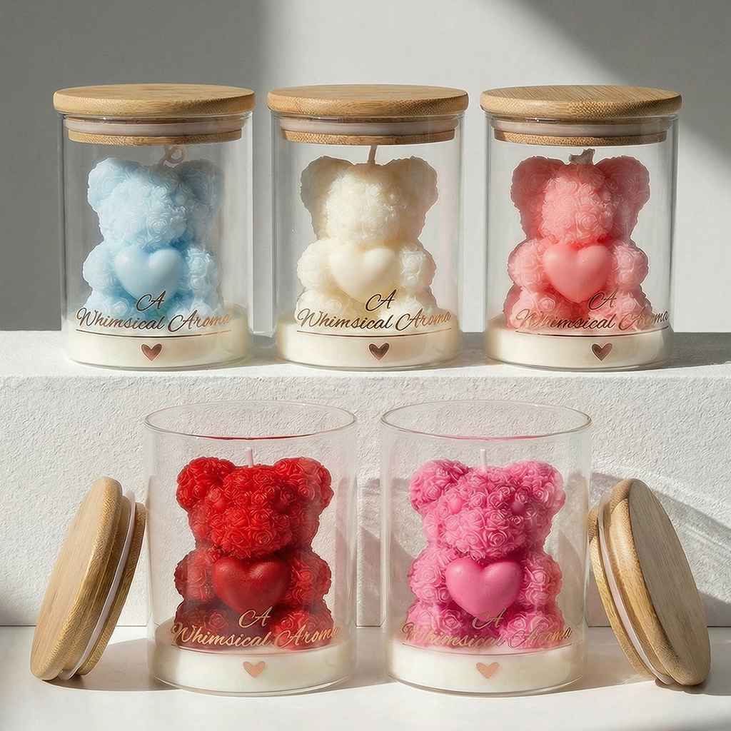 Rose Bear Candle Soy Wax Glass - Candle Supplies Glass Jars ulasan dan harga
