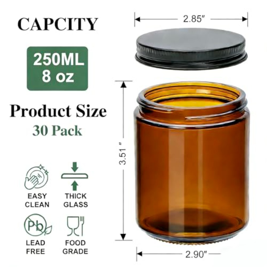 8oz Amber Candle Jars Set of 3 - Candle Supplies Glass Jars ulasan dan harga